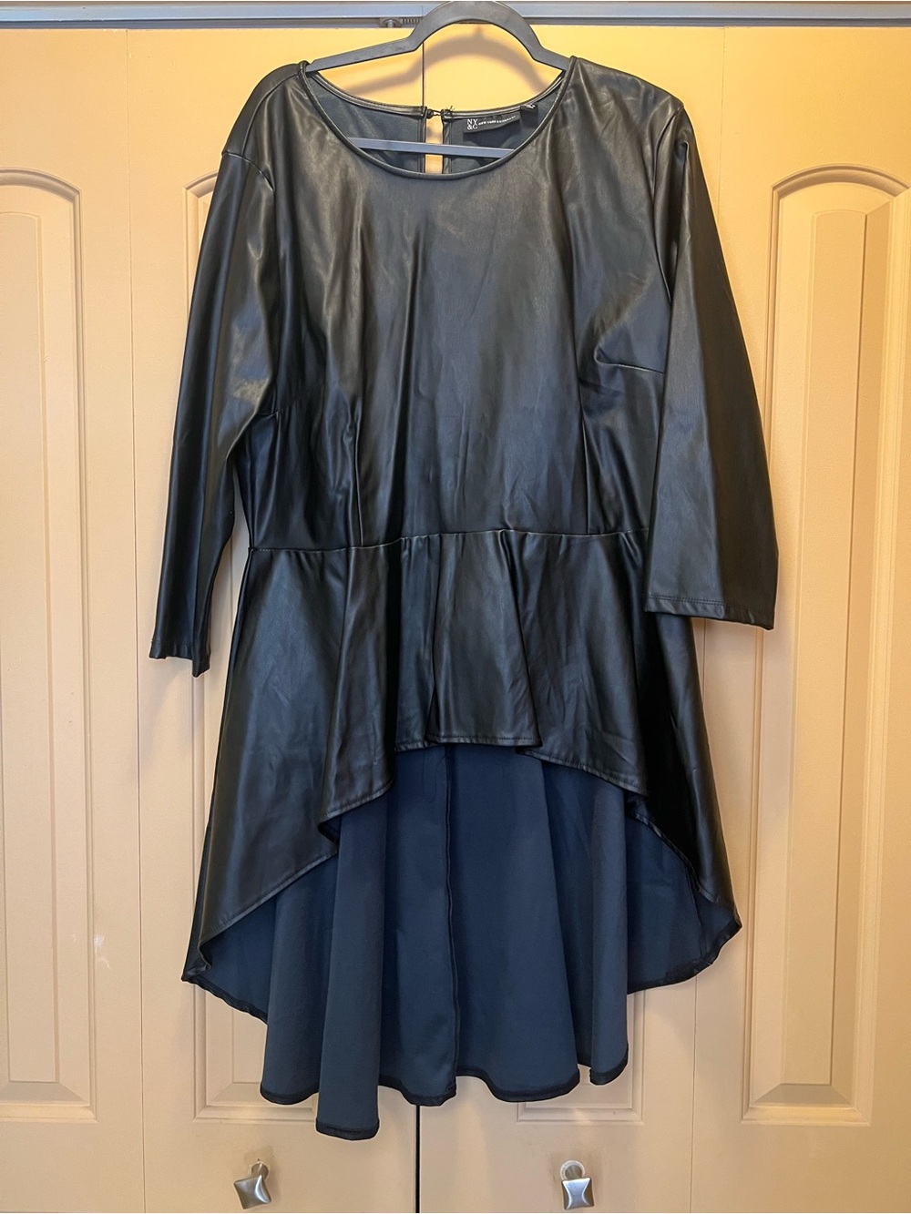 Black Faux Leather symmetric ladies Dress - high front